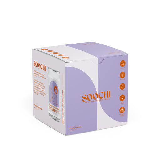Soochi Drinks - Collagen + Prebiotic Soda- Passion Peach -4pk